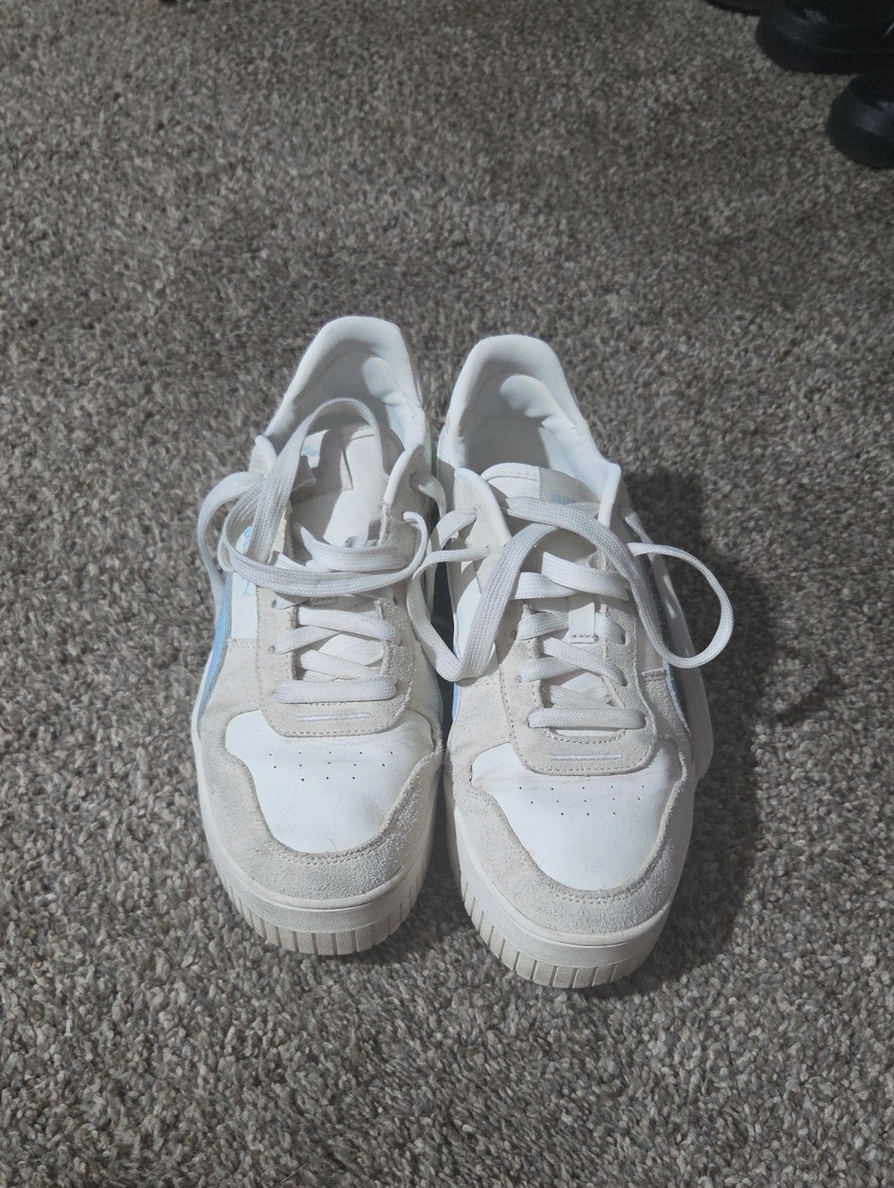 Puma Women's White and Light Beige Casual Lace-Up Sneakers